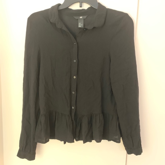 H&M Black Long Sleeve Peplum Button Up Blouse - Picture 8 of 11